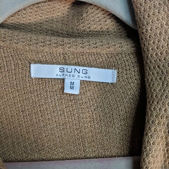 Alfred Sung Full Zip Sweater Womens M Medium Tan Beige Brown Cowl Long Sleeve - Picture 3 of 14